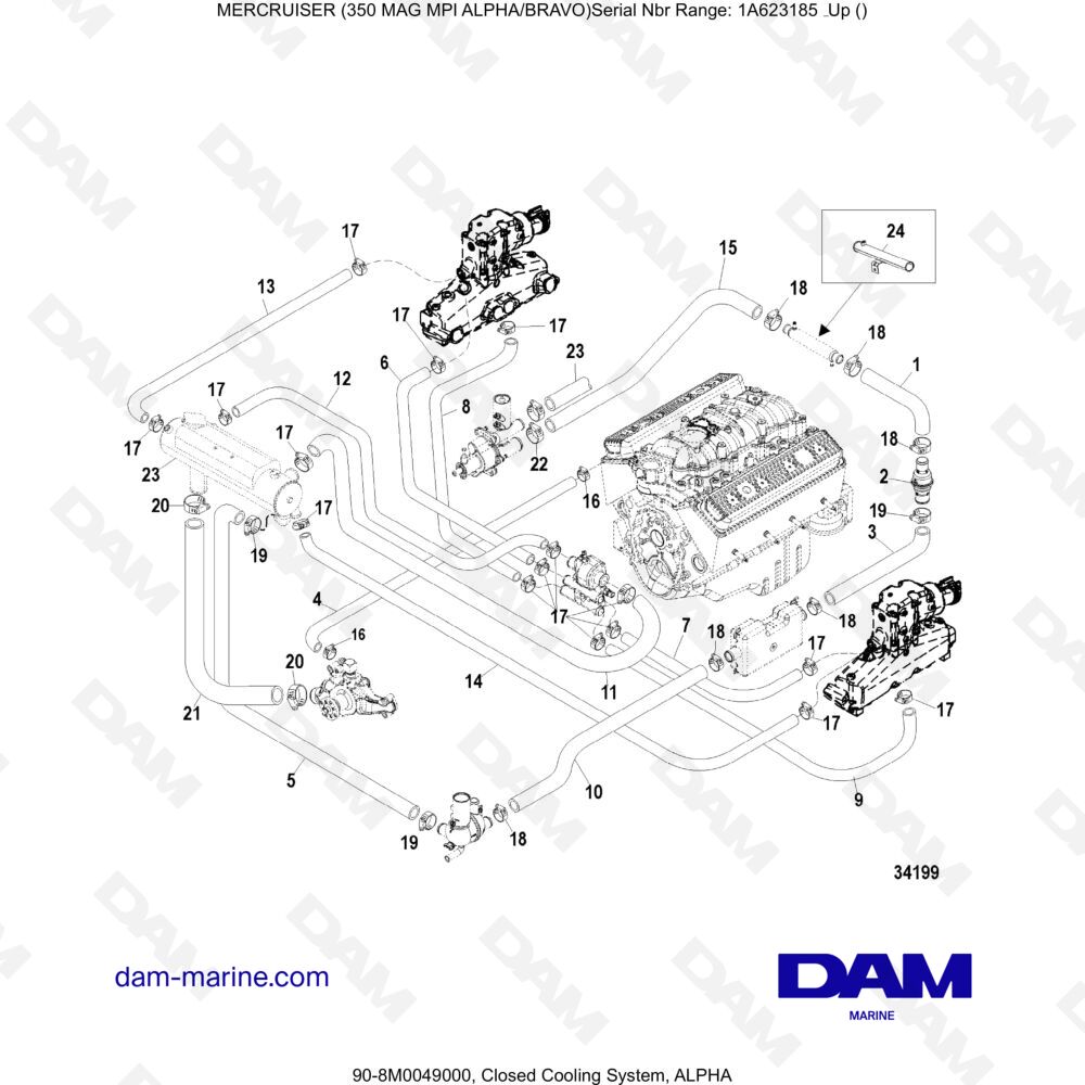 Parts and exploded views for Mercruiser 350 MAG MPI